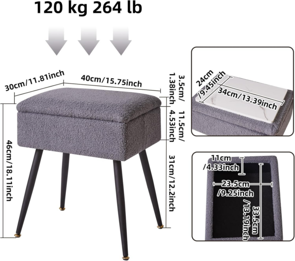 Stool Chair for Dressing Table, Faux Teddy Fur Vanity Stool with Storage - Image 7