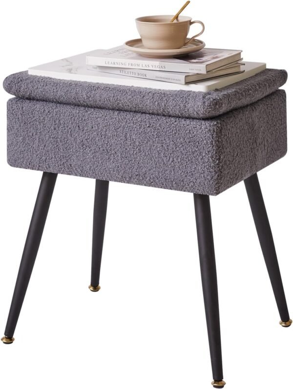 Stool Chair for Dressing Table, Faux Teddy Fur Vanity Stool with Storage - Image 6