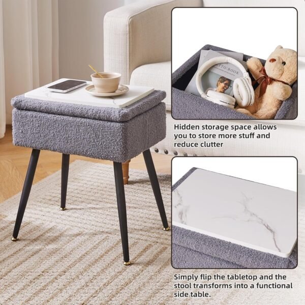 Stool Chair for Dressing Table, Faux Teddy Fur Vanity Stool with Storage - Image 5