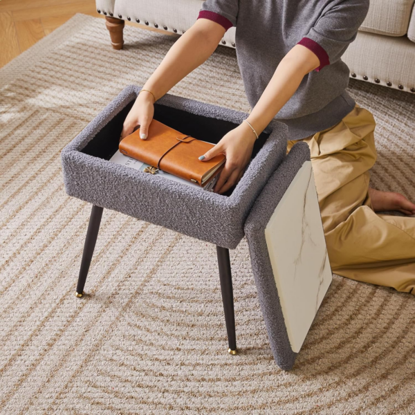 Stool Chair for Dressing Table, Faux Teddy Fur Vanity Stool with Storage - Image 3