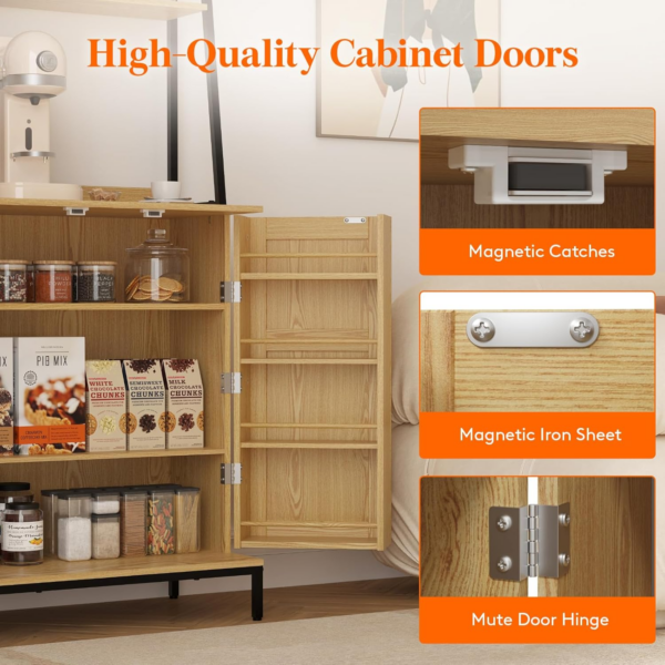 Kitchen Pantry Storage Cabinet with Rattan Doors & Adjustable Shelves - Image 6