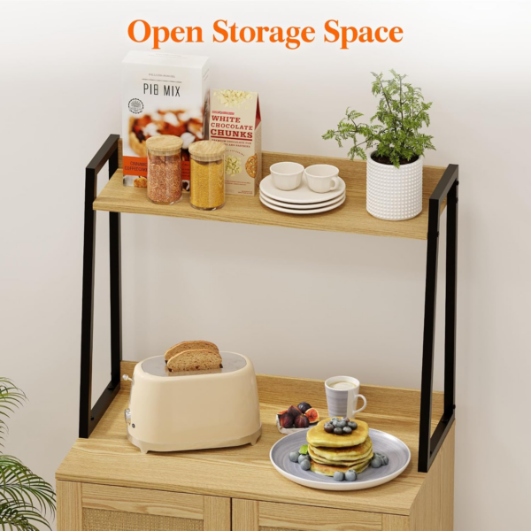 Kitchen Pantry Storage Cabinet with Rattan Doors & Adjustable Shelves - Image 5