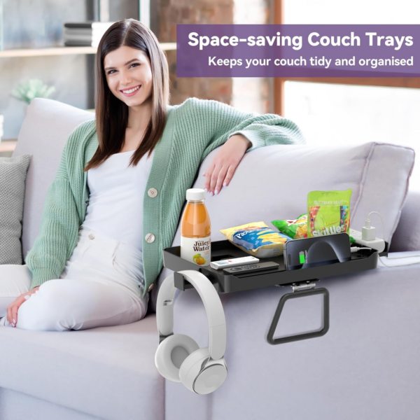 Couch Arm Tray - 5-in-1 Large Capacity Armrest Clip Tray Table with Cup Holder - Image 8