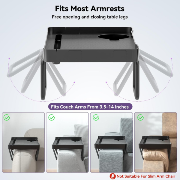Couch Arm Tray - 5-in-1 Large Capacity Armrest Clip Tray Table with Cup Holder - Image 6
