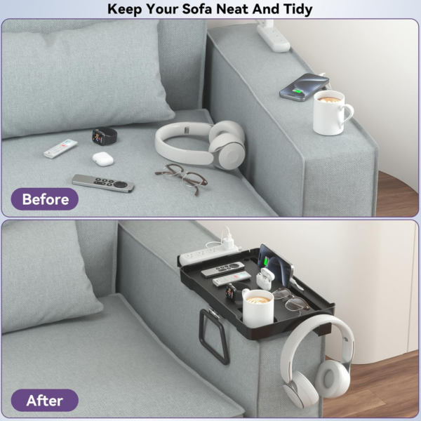 Couch Arm Tray - 5-in-1 Large Capacity Armrest Clip Tray Table with Cup Holder - Image 5