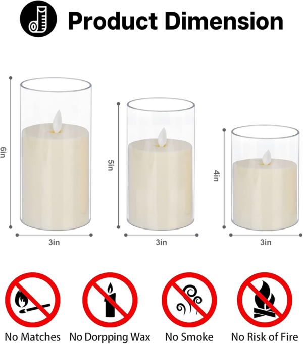Pack of 3 (Φ 3" x H 4"/5"/6") LED Flameless Battery Operated Candles with Remote and Timer - Image 5