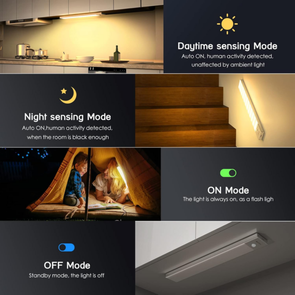 Motion Sensor Wardrobe Light, 3000K USB Rechargeable 1000mAh Under Cabinet Lights Wireless Night Light - Image 6