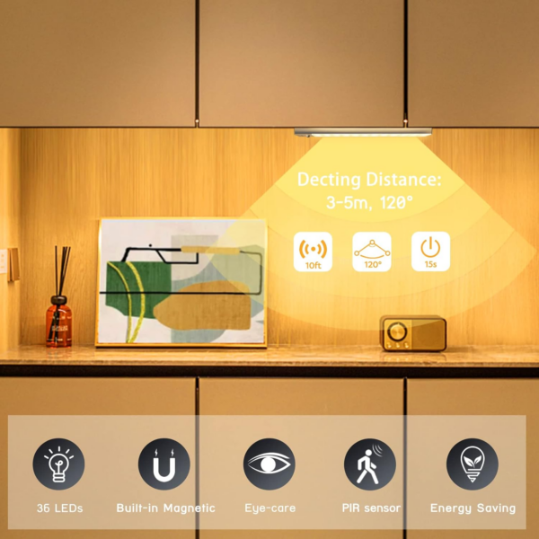 Motion Sensor Wardrobe Light, 3000K USB Rechargeable 1000mAh Under Cabinet Lights Wireless Night Light - Image 5