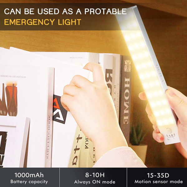Motion Sensor Wardrobe Light, 3000K USB Rechargeable 1000mAh Under Cabinet Lights Wireless Night Light - Image 4