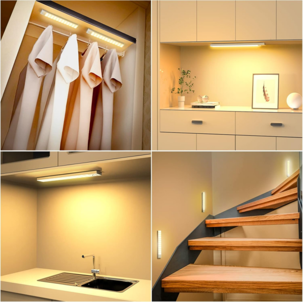 Motion Sensor Wardrobe Light, 3000K USB Rechargeable 1000mAh Under Cabinet Lights Wireless Night Light - Image 3