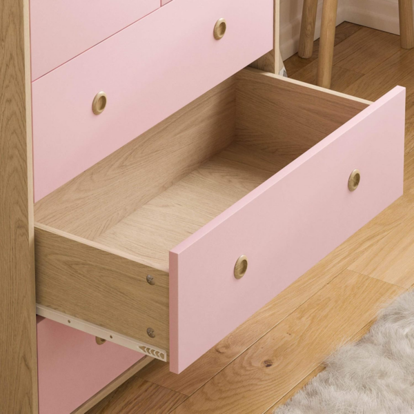 5 Drawer Chest of Drawers Cabinet Storage Modern Bedroom Children's Kids Furniture (Pink & Oak) - Image 2