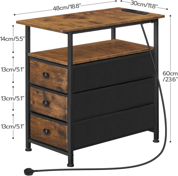 Slim Bedside Table with Charging Station - Image 3