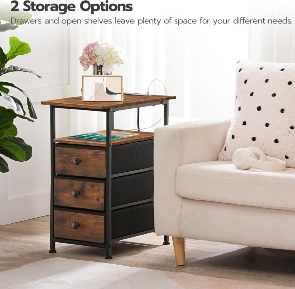 Slim Bedside Table with Charging Station - Image 2