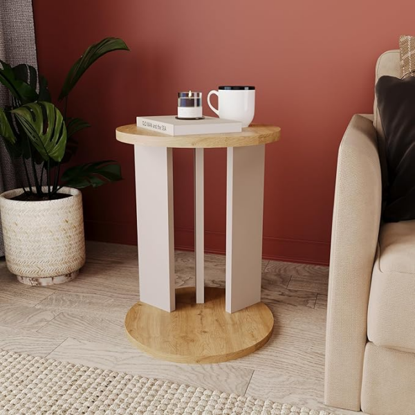 Small End Table - Modern Round Side Table in Warm Oak - Image 6
