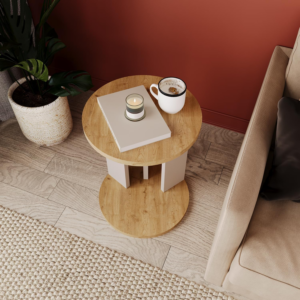 Small End Table - Modern Round Side Table in Warm Oak