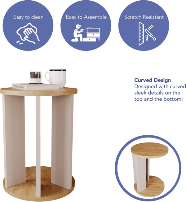 Small End Table - Modern Round Side Table in Warm Oak - Image 3