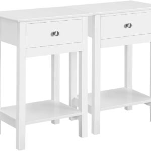 White Bedside Tables, Set 2 Bedside Cabinets with Drawer and Open Shelf