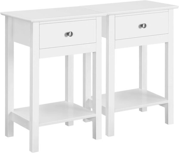White Bedside Tables, Set 2 Bedside Cabinets with Drawer and Open Shelf