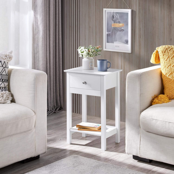 White Bedside Tables, Set 2 Bedside Cabinets with Drawer and Open Shelf - Image 6