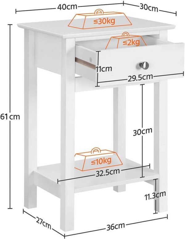 White Bedside Tables, Set 2 Bedside Cabinets with Drawer and Open Shelf - Image 5