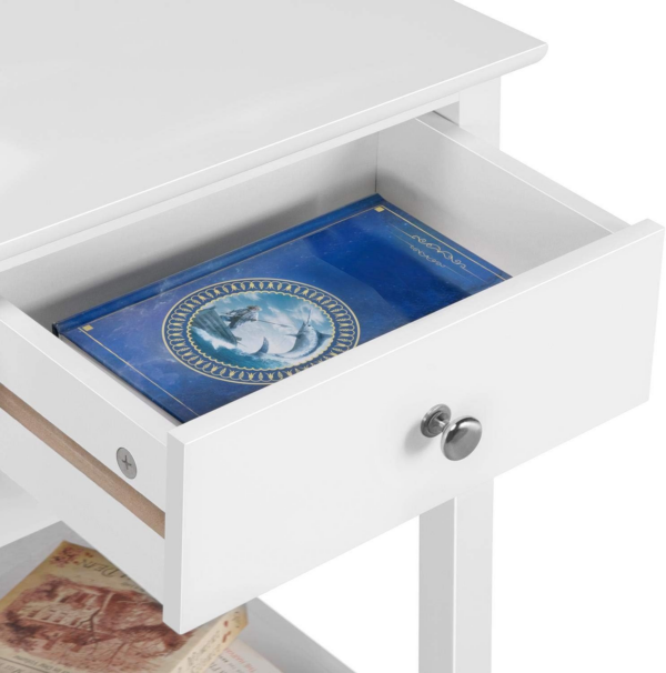 White Bedside Tables, Set 2 Bedside Cabinets with Drawer and Open Shelf - Image 2