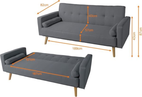 3 Seater Sofa Bed - W189cm D82cm H84cm - Image 6