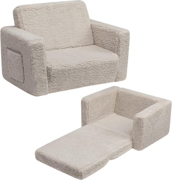 Kids Sofa Bed 2-in-1 Flip Out Cuddly Sherpa Toddler Couch Convertible Sofa - Image 5