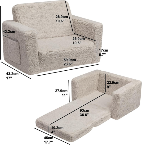 Kids Sofa Bed 2-in-1 Flip Out Cuddly Sherpa Toddler Couch Convertible Sofa - Image 4
