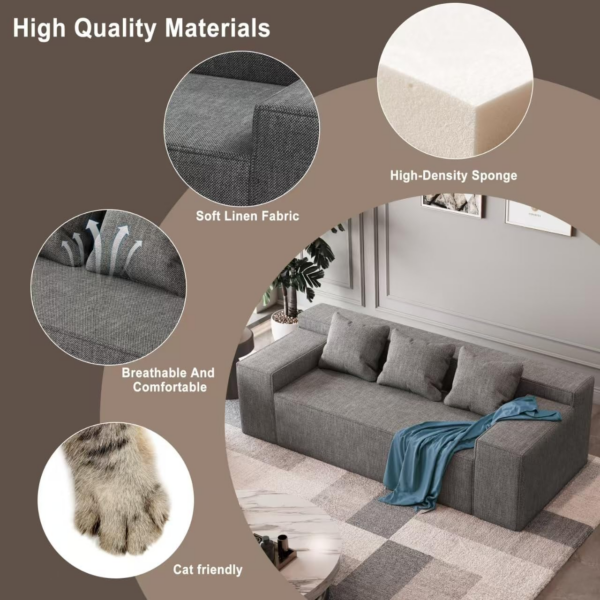 3 Seater Sofa, Sofa in A Box with 3 Couch Pillows - Image 5