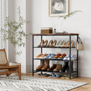 Shoe Rack, 4-Tier Shoe Storage Shelves with Wooden Top