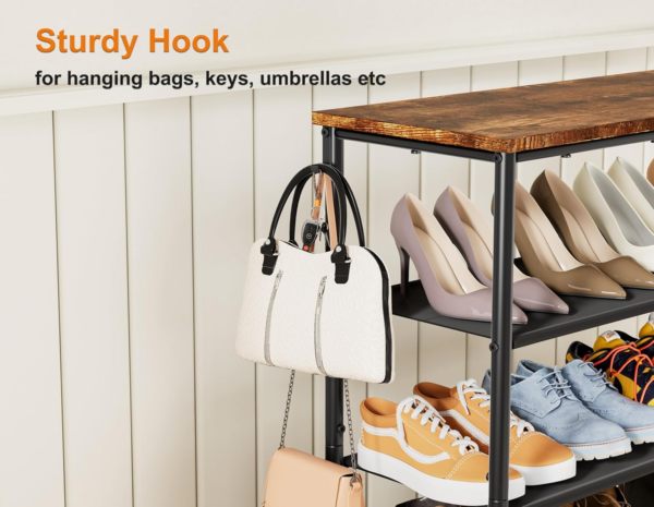 Shoe Rack, 4-Tier Shoe Storage Shelves with Wooden Top - Image 5