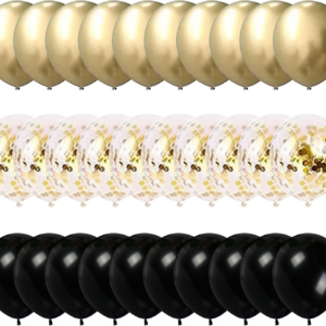 60pcs 12 Inches Gold and Black Balloons Set Metallic Golden