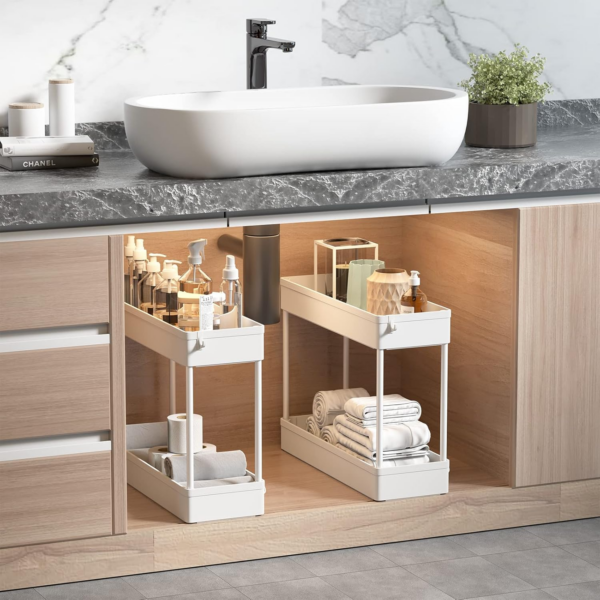 4-Tier Storage Trolley Cart Slide-out Slim Rolling Utility Cart Mobile Storage Shelving Organizer - Image 3