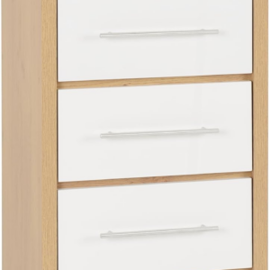 Seville 5 Drawer Narrow Chest in White Gloss/Light Oak Effect Veneer