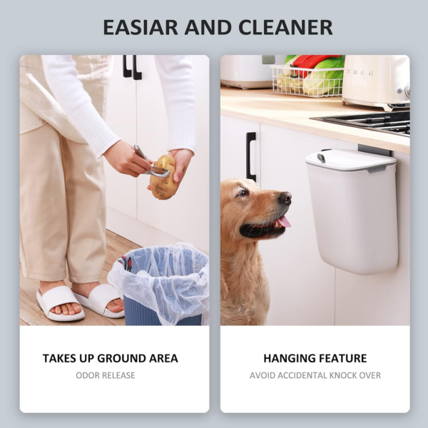 Kitchen Compost Bin, 9.5 Litre Hanging Trash Can with Lid - Image 4