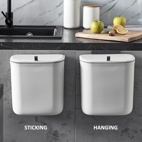 Kitchen Compost Bin, 9.5 Litre Hanging Trash Can with Lid - Image 3