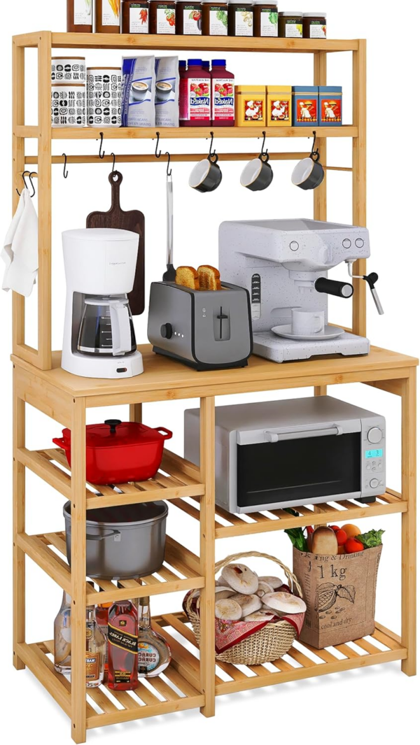 Kitchen Baker’s Rack, 6-Tier Bamboo Microwave Stand with Utility Storage Shelves - Image 5