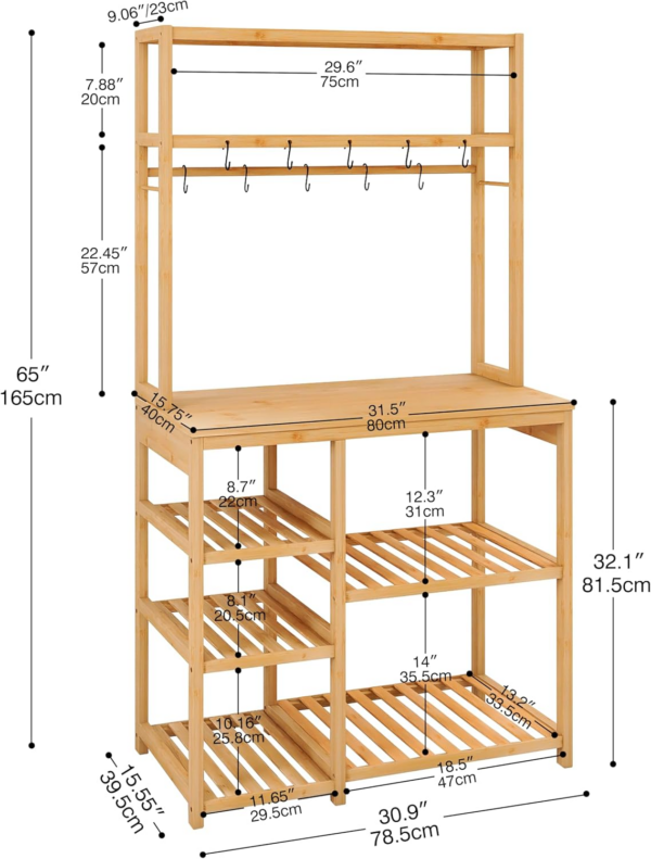 Kitchen Baker’s Rack, 6-Tier Bamboo Microwave Stand with Utility Storage Shelves - Image 4