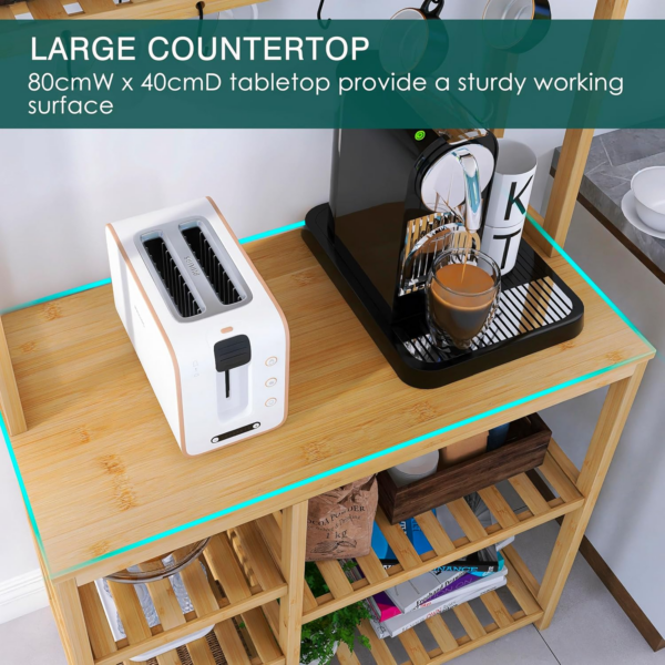 Kitchen Baker’s Rack, 6-Tier Bamboo Microwave Stand with Utility Storage Shelves - Image 3