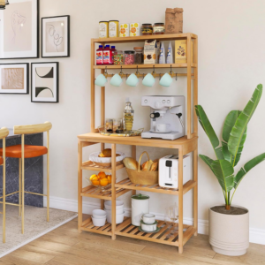 Kitchen Baker’s Rack, 6-Tier Bamboo Microwave Stand with Utility Storage Shelves