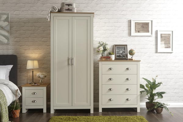 3 piece bedroom set - Wardrobe Chest of Drawers Bedside - Cream