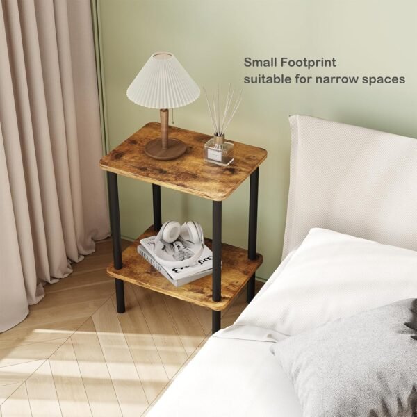 2 Tier Side Table, Narrow End Table with Storage Shelf, Bedside Table Nightstand for Small Spaces - Image 4