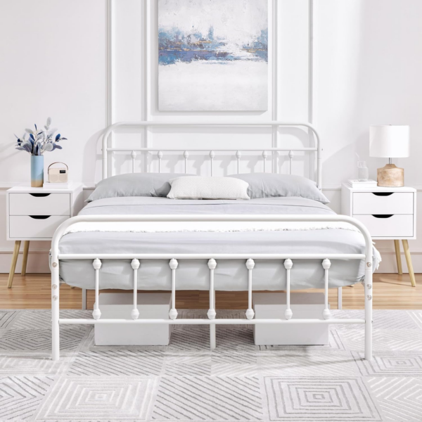 White Bedside Tables Set of 2, Wooden Nightstands with Solid Wood Legs - Image 8