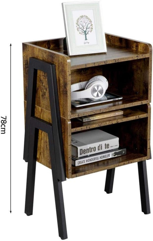 Bedside Table Set of 2 Industrial Nightstand Stackable End Table - Image 5