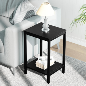 Small Black Side Table with Storage Shelf End Table