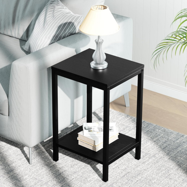 Small Black Side Table with Storage Shelf End Table