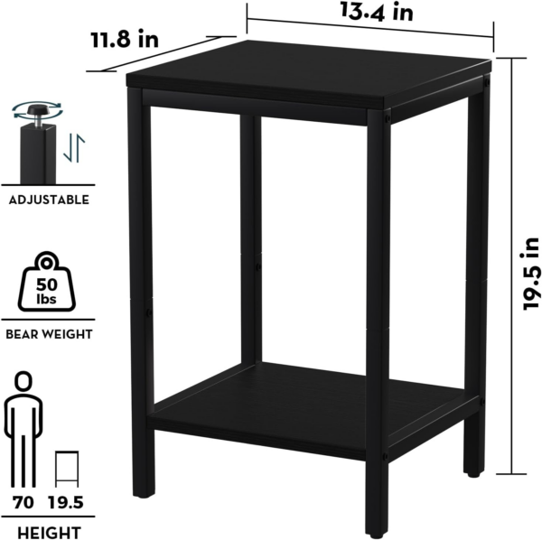 Small Black Side Table with Storage Shelf End Table - Image 6