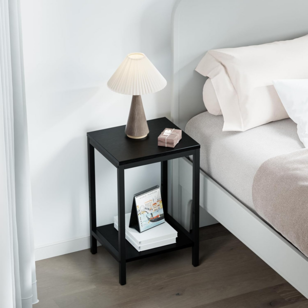 Small Black Side Table with Storage Shelf End Table - Image 4