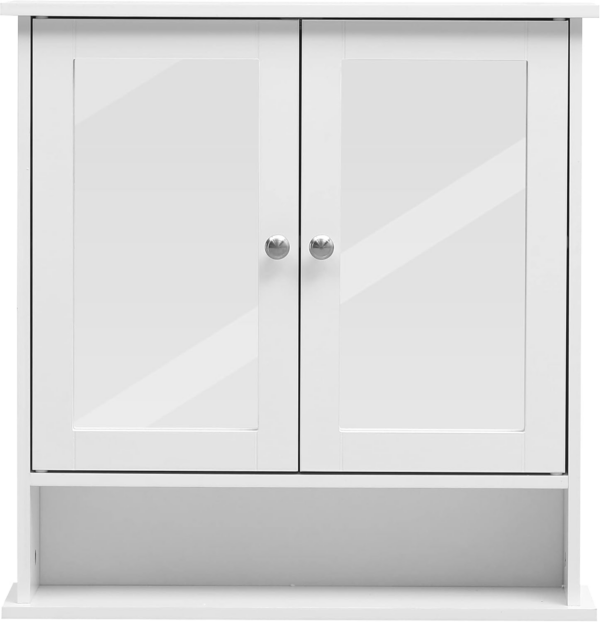 White Bathroom Wall Cabinet with Mirrored Double Doors Storage - Image 5