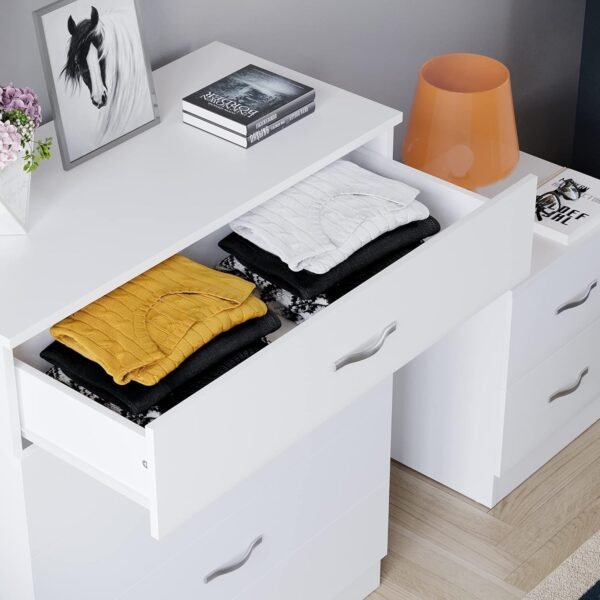 White Chest of Drawers, 5 Drawer With Metal Handles and Runners - Image 4